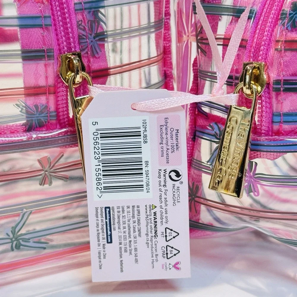 NWT The Vintage Cosmetic Co Lot of‎ 3 Makeup Bags Plastic & Quilted Pink Bows